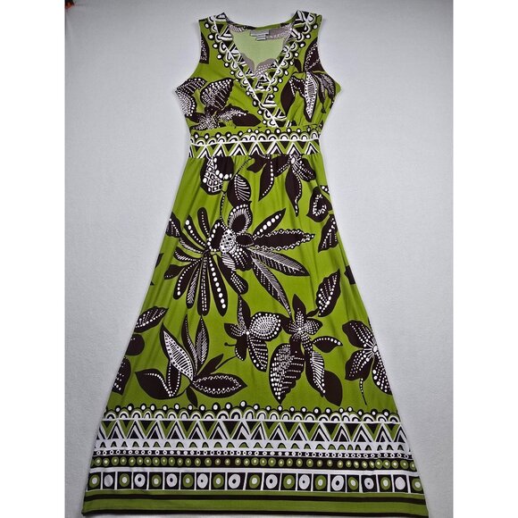 Soft Surroundings Dresses & Skirts - Soft Surroundings Sleeveless Lime Green Brown White Floral Maxi Dress Petite M